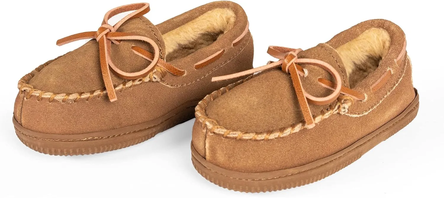 NORTY Moccasin House Slippers for Kids- Slip-On Toddler Shoes for Boys and Girls - Suede - Runs True to Size