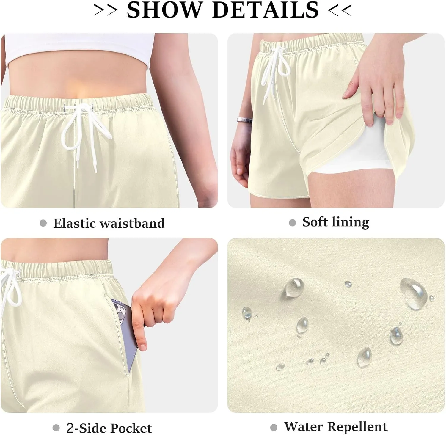 ODAWA Moccasin Womens Sweat Shorts Women Workout Shorts with Liner Womens Quick Dry Shorts