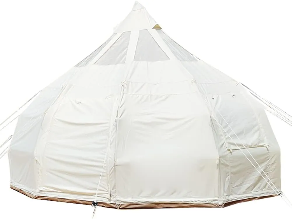Outdoor Canvas Bell Tent 5M Canvas/900D Oxford Cloth Tent 4 Season Luxury Large Canvas Glamping Tent Yurt for Camping Hiking Party, Beige