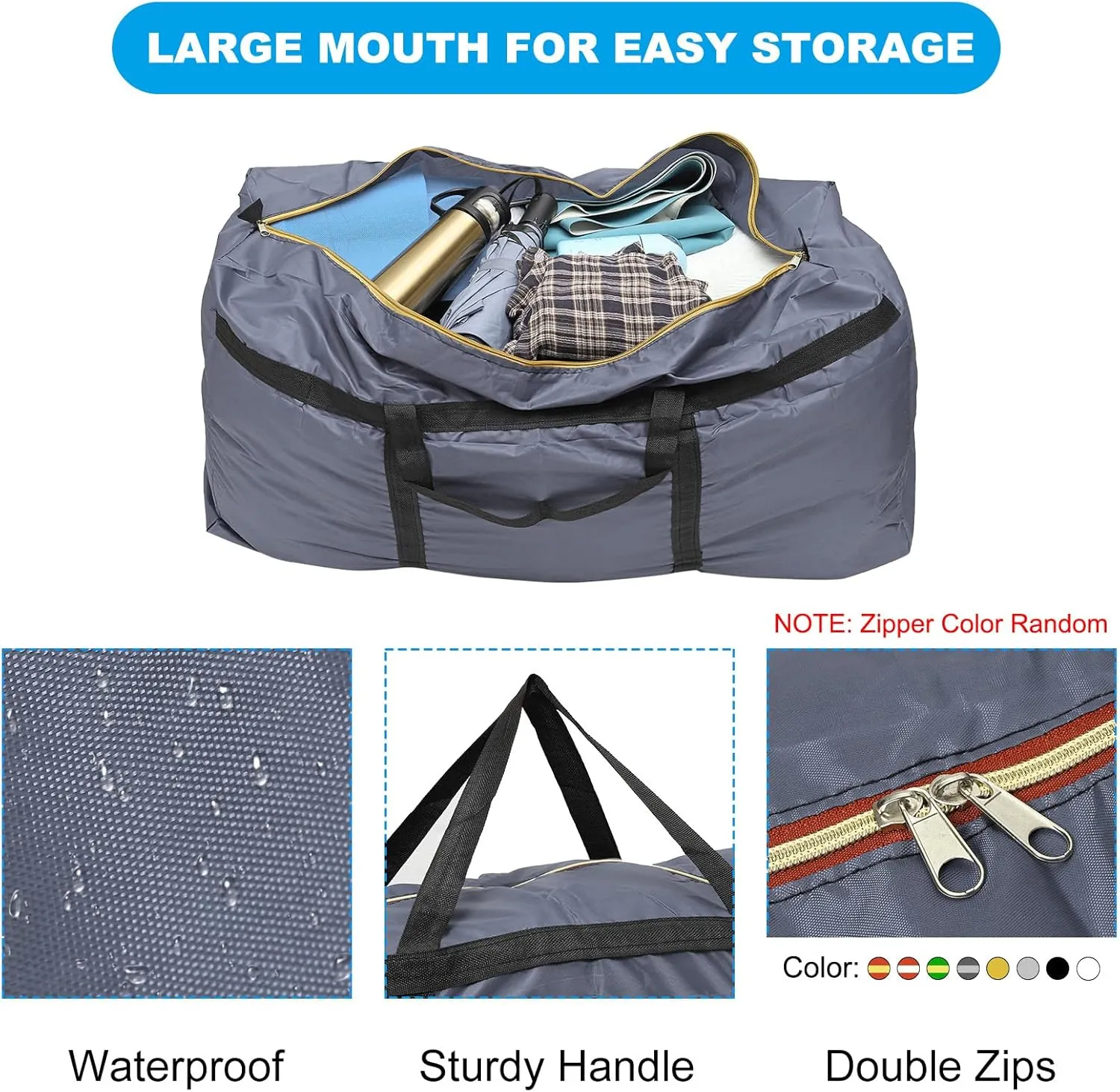 PATIKIL 35" Extra Large Moving Bag for Travel, 210D Oxford Waterproof Storage Bag with Double Zippers Duffle Bag for Storage Packing Home Traveling Camping, Gray (35"x10"x21")