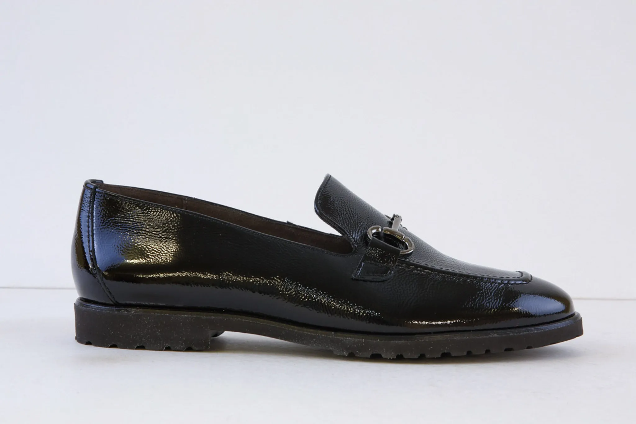 PAUL GREEN - 1027-07X FLAT LOAFER WITH CHAIN - BLACK PATENT