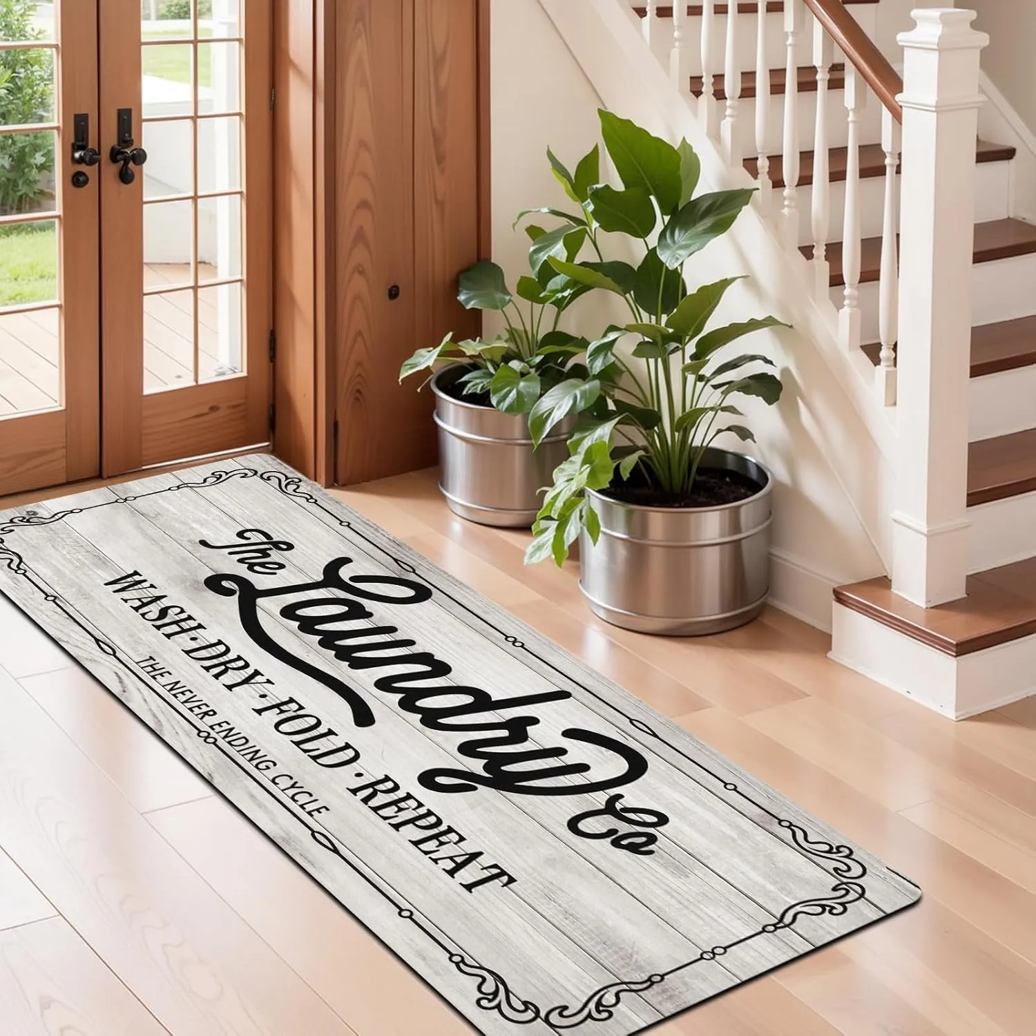 Pauwer Farmhouse Laundry Room Rug Runner 24"x59" Rubber Non Slip Kitchen Mats for Floor Waterproof Laundry Area Rug Washable Floor Carpet Runner for Entryway Bathroom Hallway Mudroom