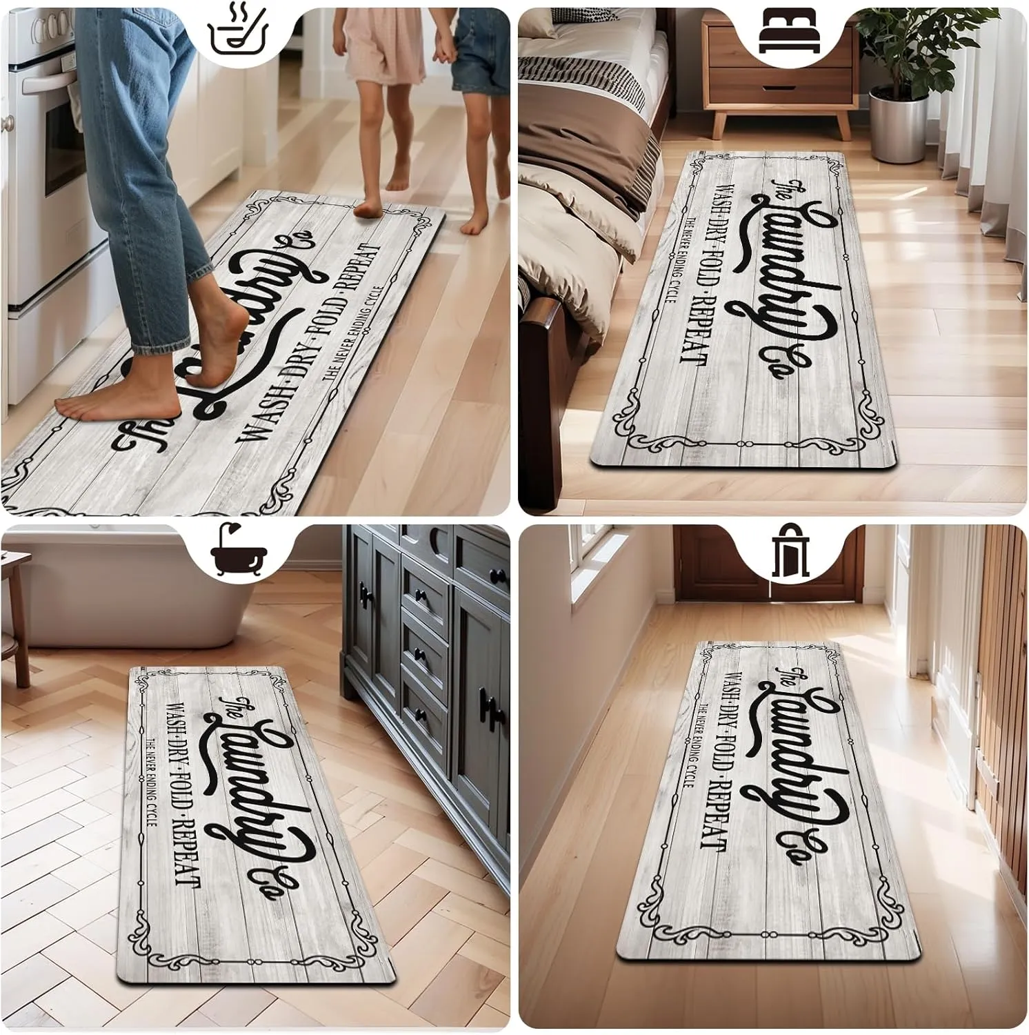 Pauwer Farmhouse Laundry Room Rug Runner 24"x59" Rubber Non Slip Kitchen Mats for Floor Waterproof Laundry Area Rug Washable Floor Carpet Runner for Entryway Bathroom Hallway Mudroom