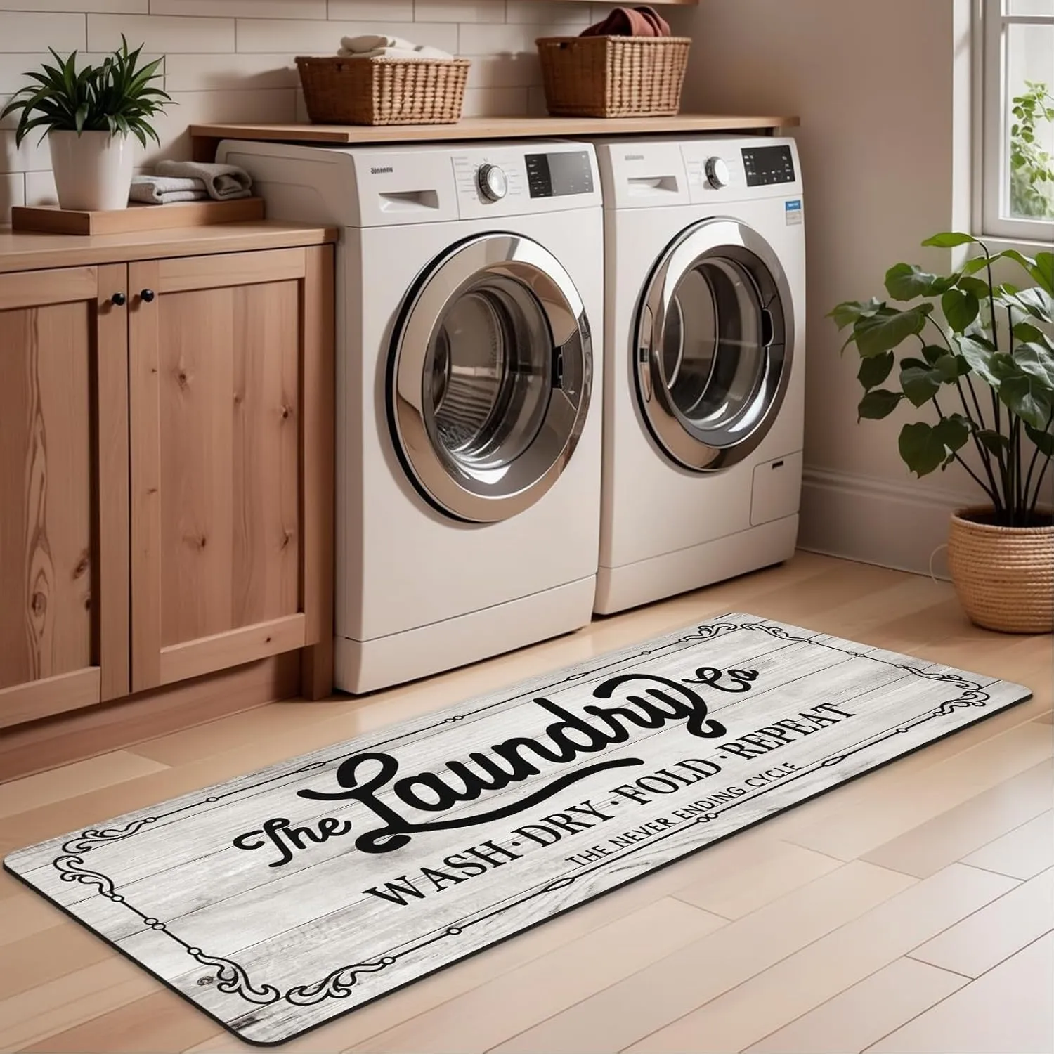 Pauwer Farmhouse Laundry Room Rug Runner 24"x59" Rubber Non Slip Kitchen Mats for Floor Waterproof Laundry Area Rug Washable Floor Carpet Runner for Entryway Bathroom Hallway Mudroom