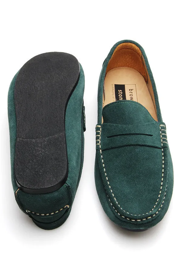 Penny Leather Loafer Suede Green Duck Head