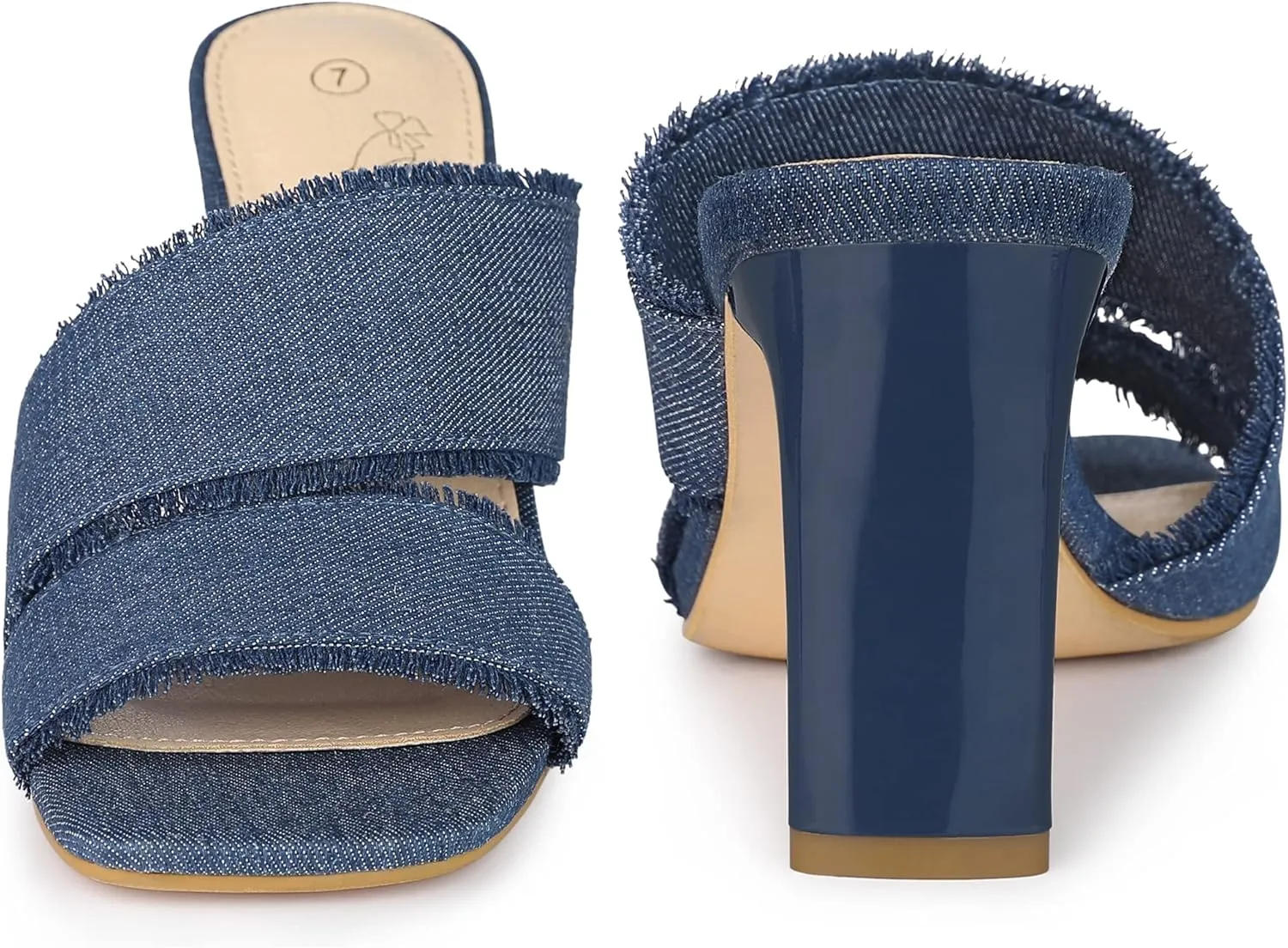 Perphy Denim Sandals Chunky Heels Slides Mules for Women