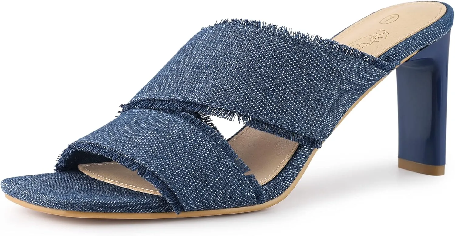 Perphy Denim Sandals Chunky Heels Slides Mules for Women