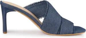 Perphy Denim Sandals Chunky Heels Slides Mules for Women