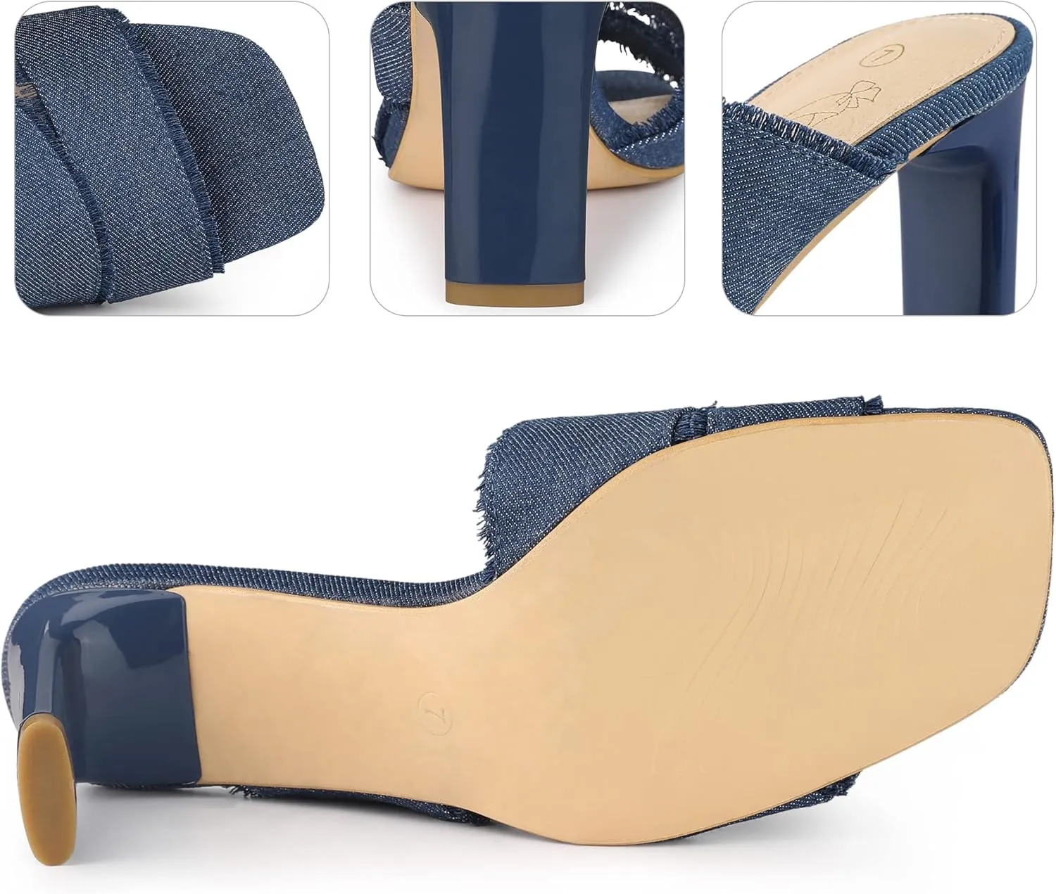 Perphy Denim Sandals Chunky Heels Slides Mules for Women