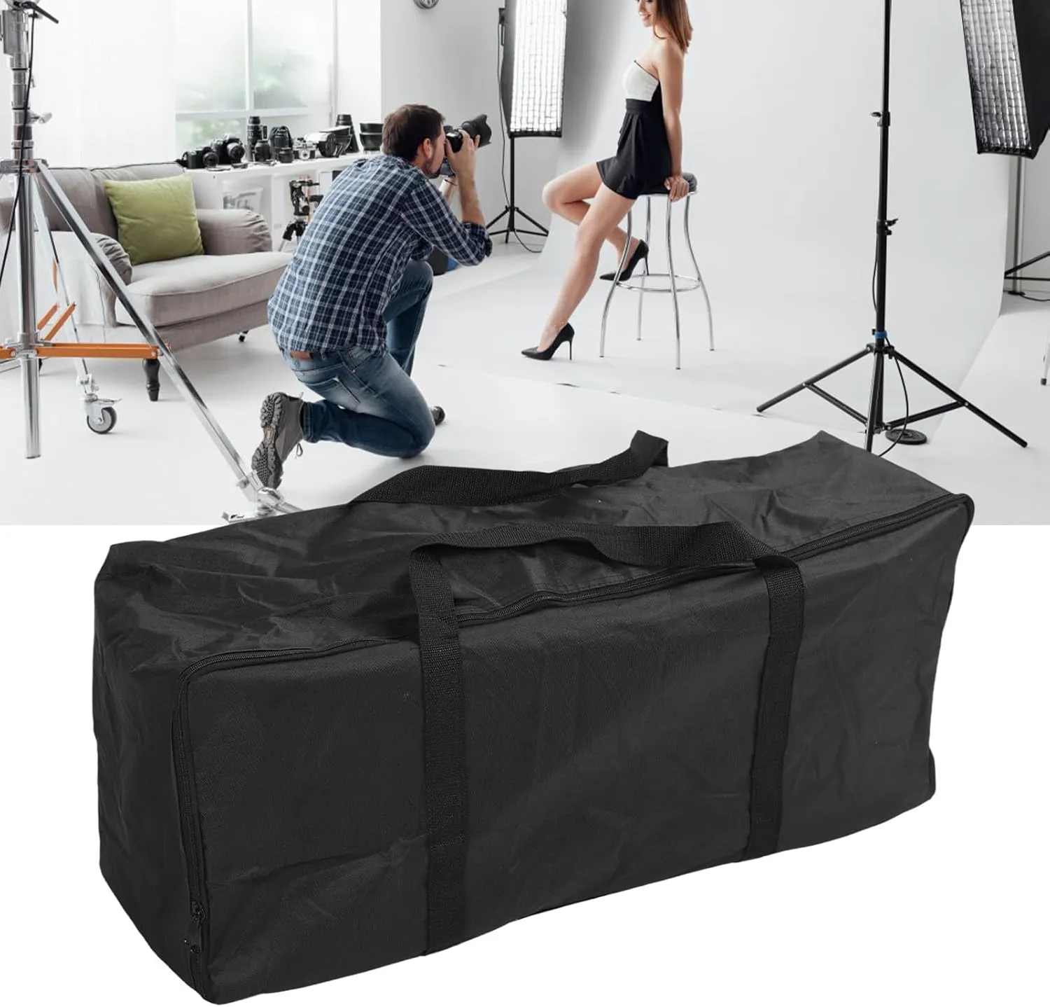 Photo Studio Equipment Large Carrying Bag,Sports Gym Bag Workout Duffel Bag with Handle Dual Zipper for Tripod Light Stand Photography Lighting Kit for Travel Camping (75 * 20 * 30cm)