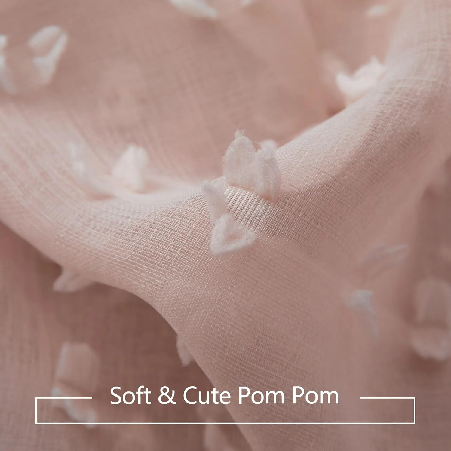 Pink Curtains for Girls Room 63 Inch Pom Pom Pink Sheer Curtain for Bedroom 2 Panels Textured Sheer Curtains for Nursery Princess Kids Room Back Tab Rod Pocket Boho Voile Cute Window Drapes 52x63