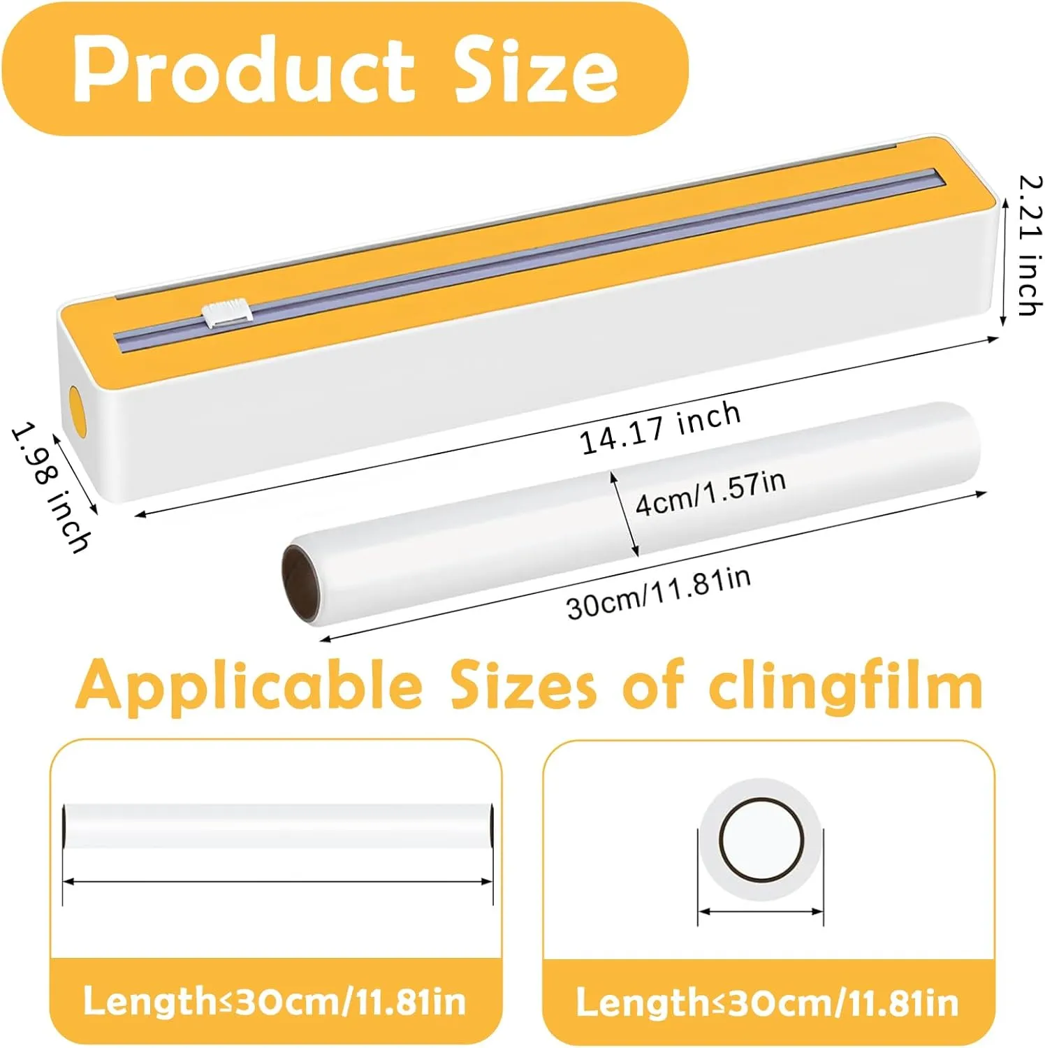 Plastic wrap Dispenser with Cutter Fits 11.8 Inch Wide Durable Design & Smooth Slide Blade (Orange)