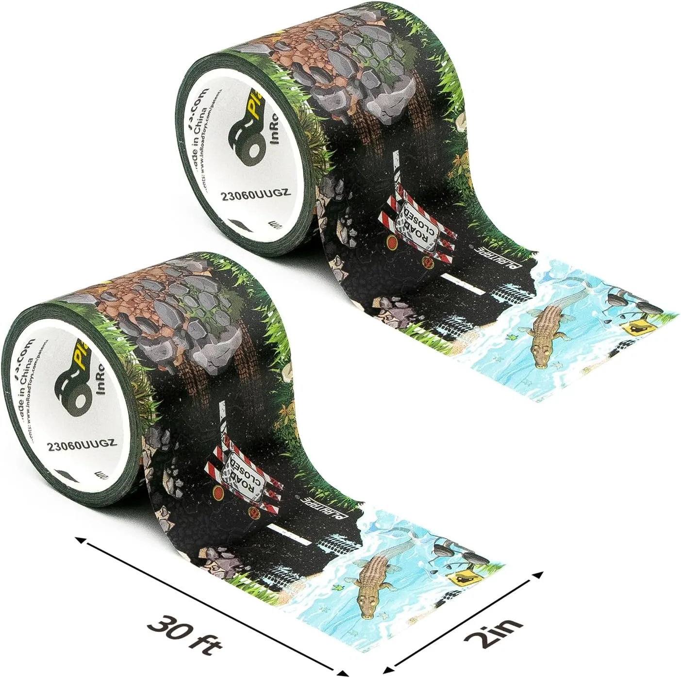 PlayTape Rescue Road Tape for Toy Cars - Sticks to Flat Surfaces, No Residue, 2-Pack of 2 in. x 30 ft. Roll