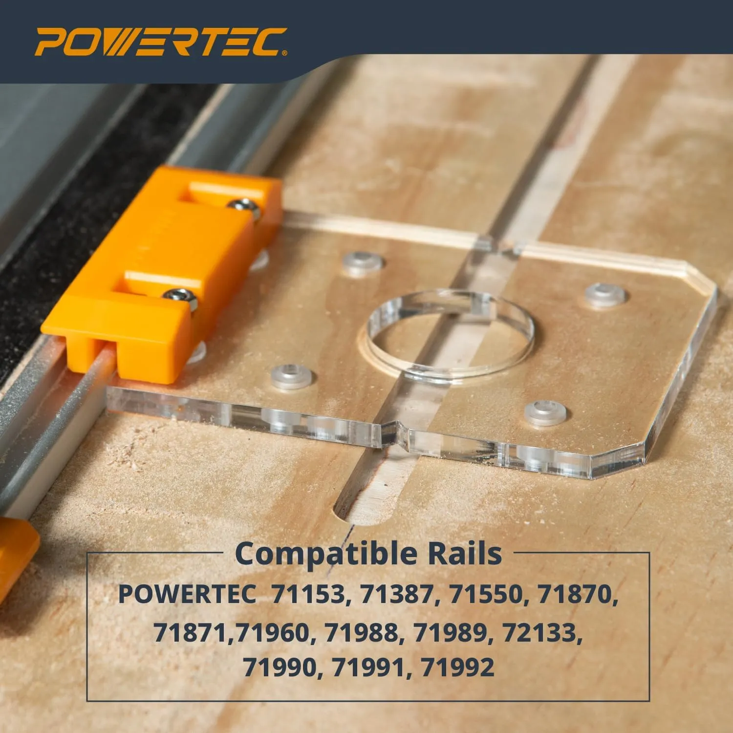 POWERTEC 72026 Router Guide Rail Adapter for Milwaukee M18 Fixed Base Trim Routers - Compatible with Powertec, Makita, Festool, Milwaukee, Kreg ACS, WEN, Triton, and Ridgid Guide Rails