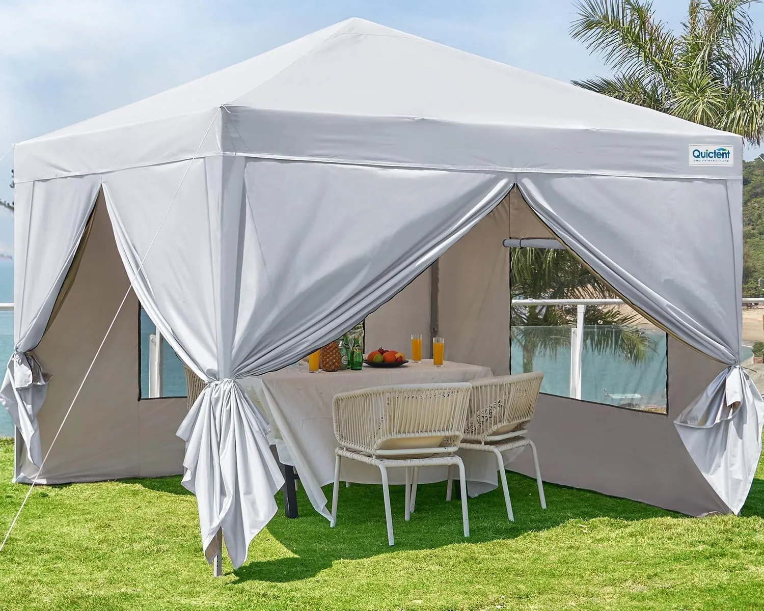 Quictent Easy Pop up Canopy Tent 8'x8' with 4 Detachable Window Sidewalls, One Person Setup, Waterproof Outdoor Portable Vendor Event Tent Shelter Enclosed, Wheeled Bag Included