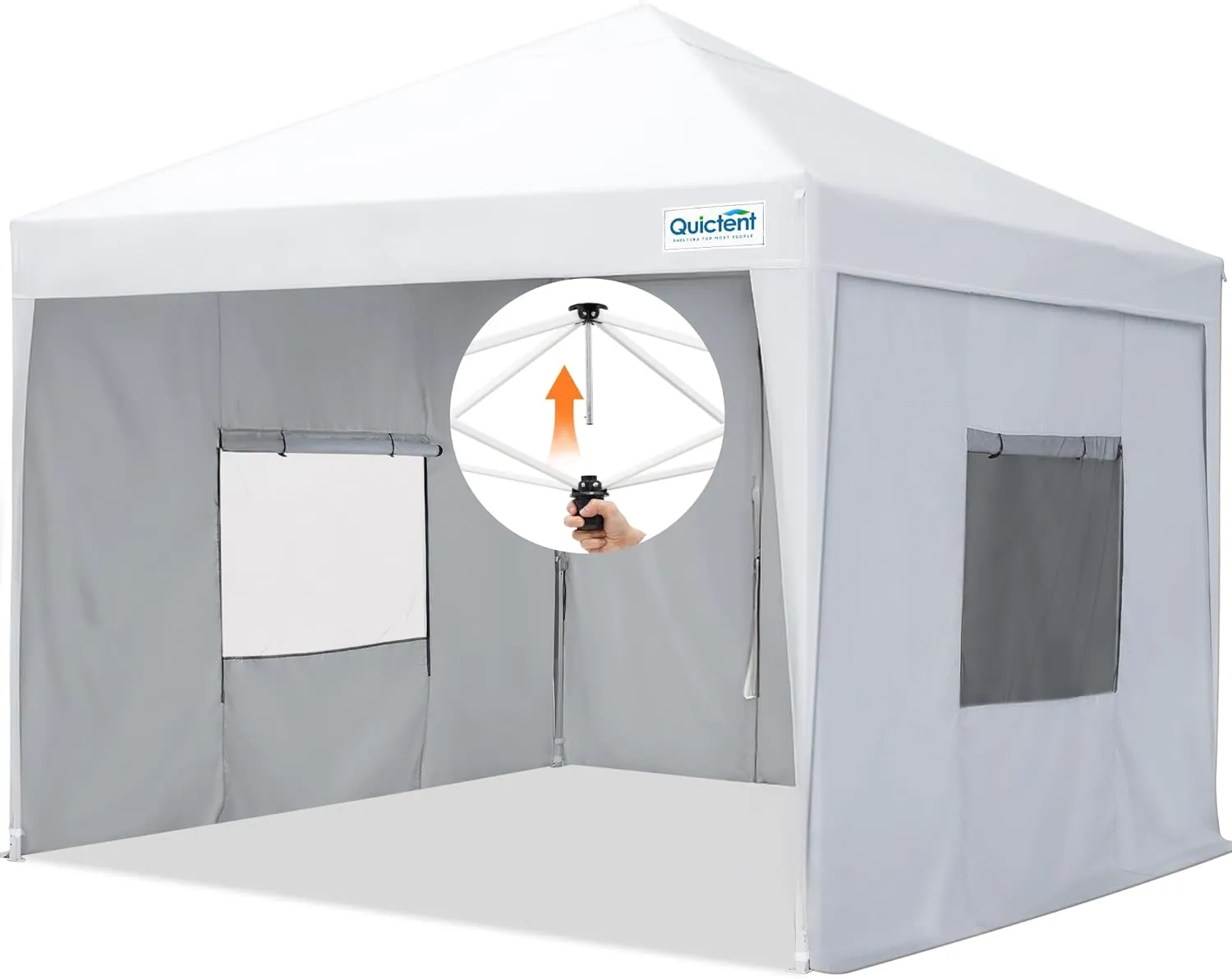 Quictent Easy Pop up Canopy Tent 8'x8' with 4 Detachable Window Sidewalls, One Person Setup, Waterproof Outdoor Portable Vendor Event Tent Shelter Enclosed, Wheeled Bag Included