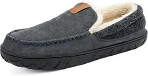 Ranberone Mens Moccasin Slippers Suede Memory Foam House Slippers with Soft Fleece Lining Anti-Skid Sole Indoor Outdoor House Shoes