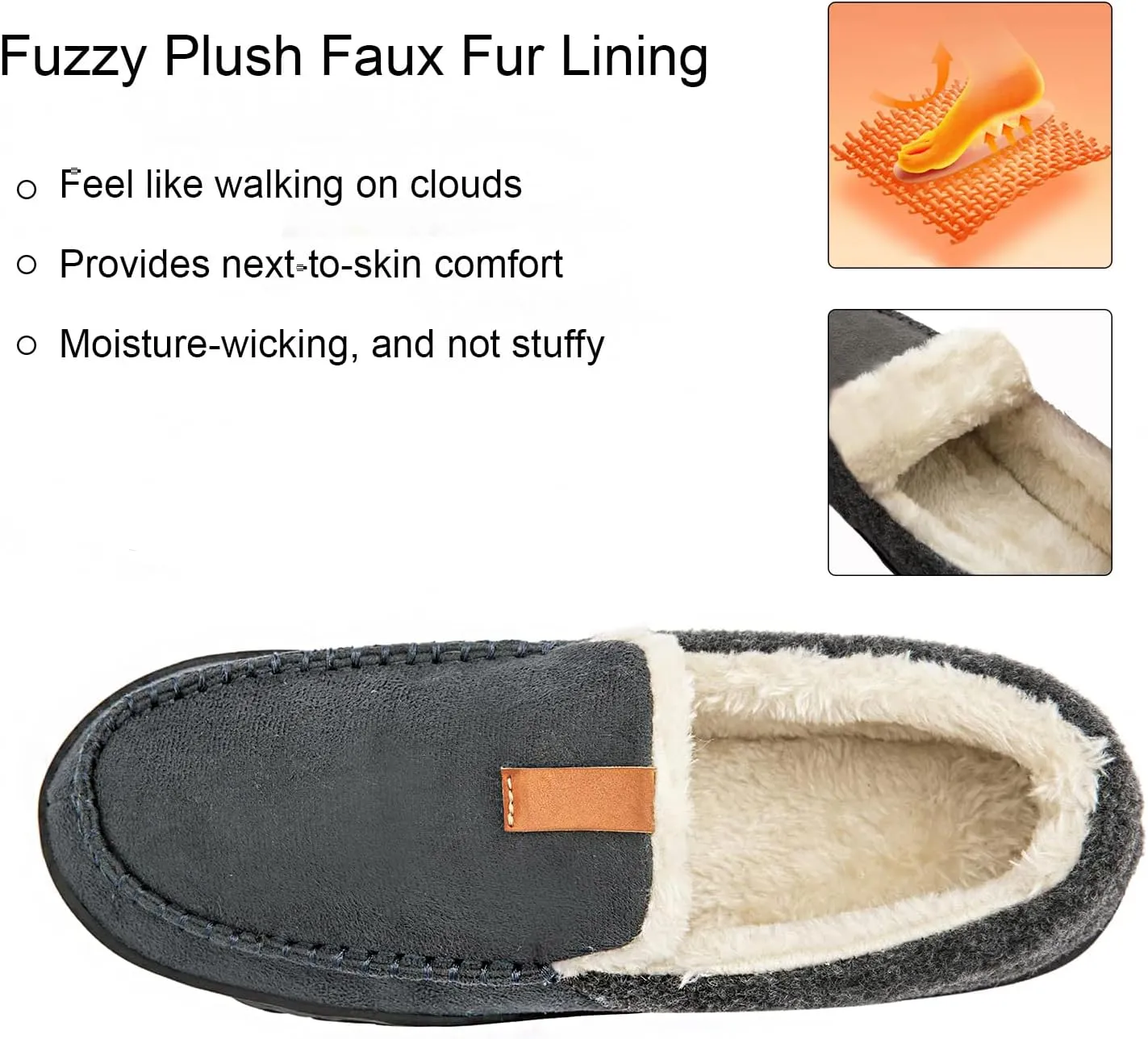 Ranberone Mens Moccasin Slippers Suede Memory Foam House Slippers with Soft Fleece Lining Anti-Skid Sole Indoor Outdoor House Shoes