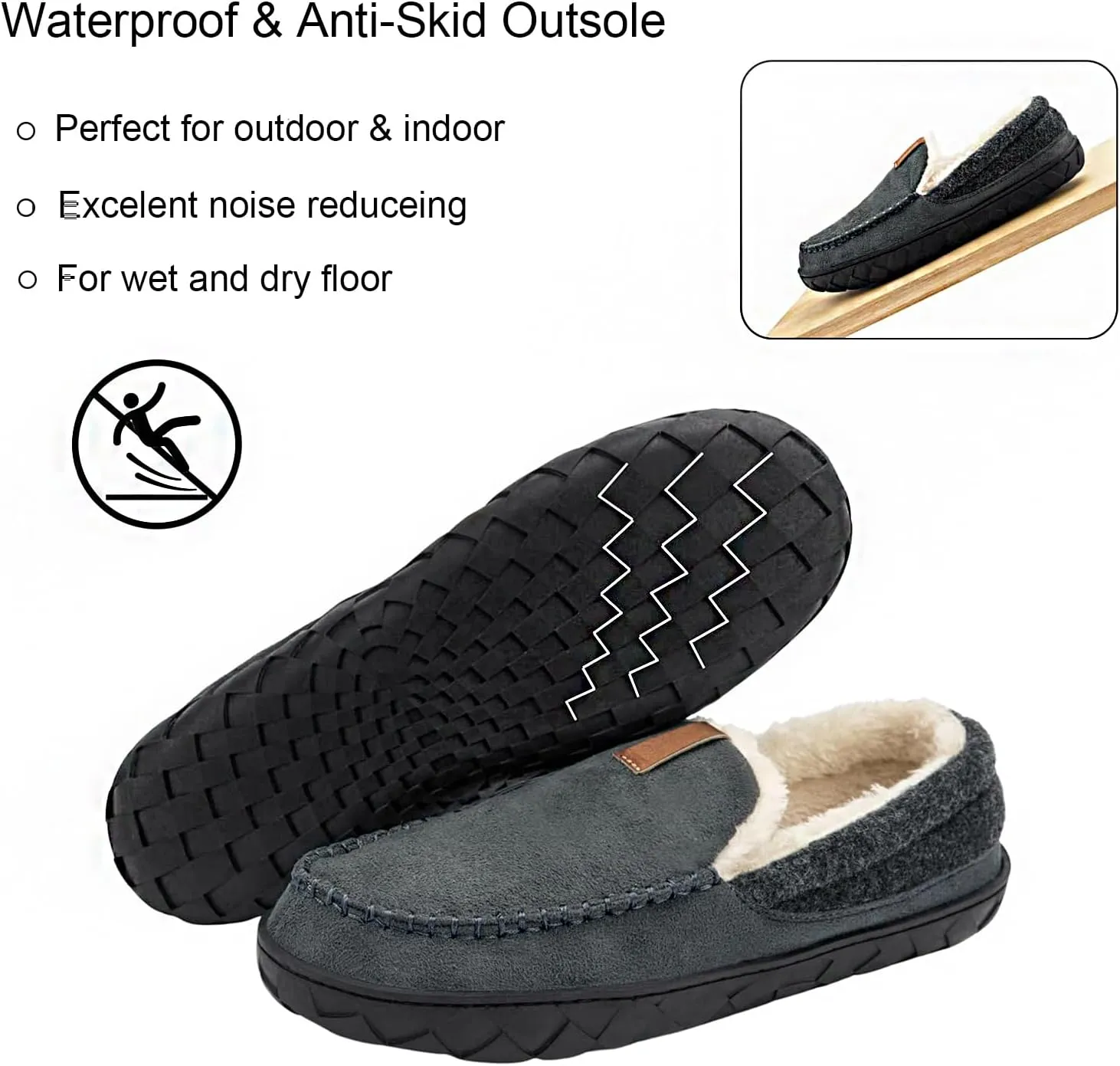 Ranberone Mens Moccasin Slippers Suede Memory Foam House Slippers with Soft Fleece Lining Anti-Skid Sole Indoor Outdoor House Shoes