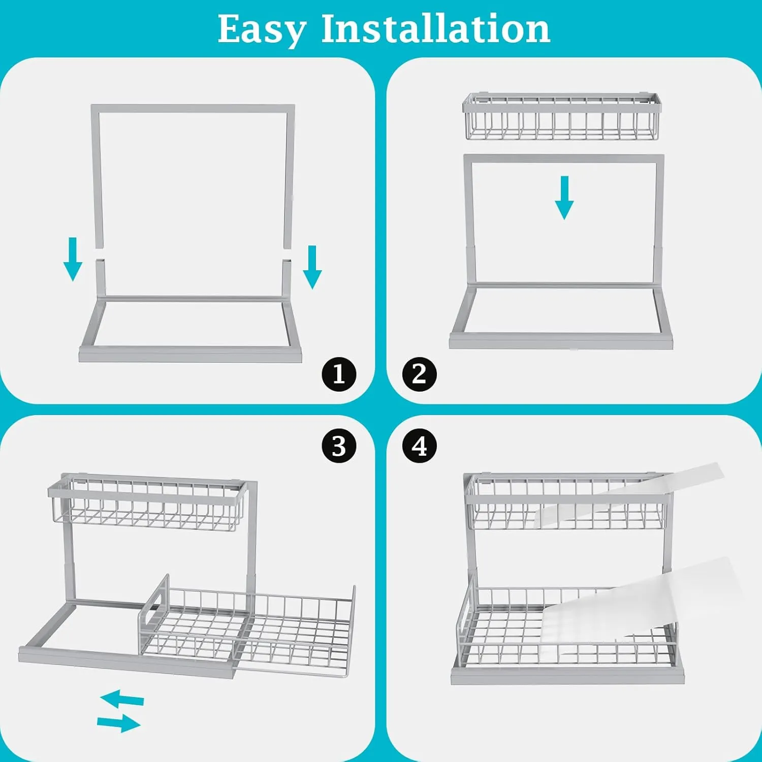 REALINN Under Sink Organizer, Pull Out Cabinet Organizer 2 Tier Slide Out Sink Shelf Cabinet Storage Shelves, Storage for Kitchen Bathroom, Grey, 1 Pack