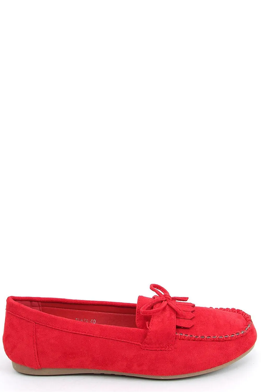 Red Eco-Suede Moccasin Loafers with Fringe and Bow Detail