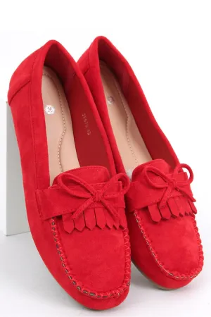 Red Eco-Suede Moccasin Loafers with Fringe and Bow Detail