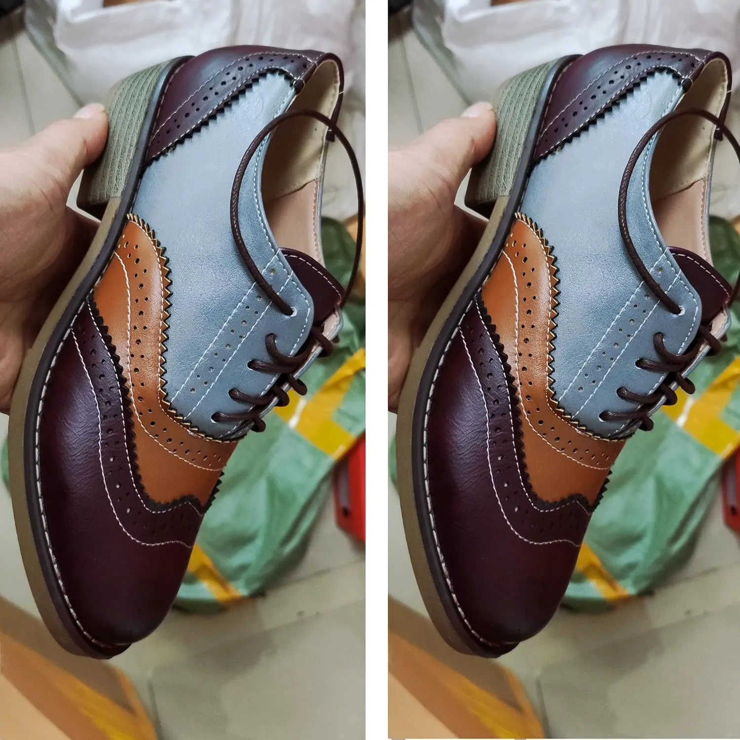 Retro Mix Color Fashion Oxford Shoes for Women Casual Chunky Heel lace up Sneaker