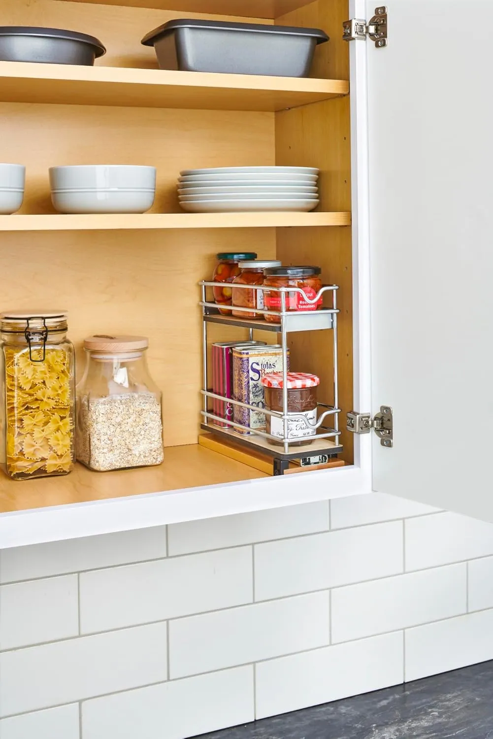 Rev-A-Shelf 5" Pullout Organizer for Cabinets, 2 Tier Wide Upright Shelf, 5WU2-5W1-1