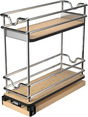 Rev-A-Shelf 5" Pullout Organizer for Cabinets, 2 Tier Wide Upright Shelf, 5WU2-5W1-1