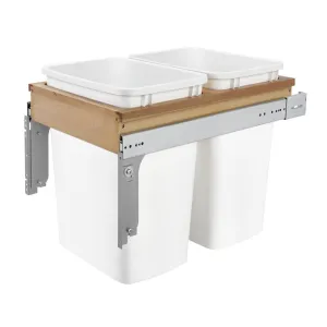 Rev-A-Shelf Double Pullout Trash Can for Under Kitchen Cabinets 35 Quart 8.75 Gallon, Top Mount 14.75 Inch Wide, White, 4WCTM-18DM2-162