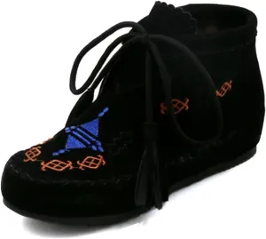 Roimaash Classic Moccasin Slipper Bootie Flats Embroidery Fringe Boots