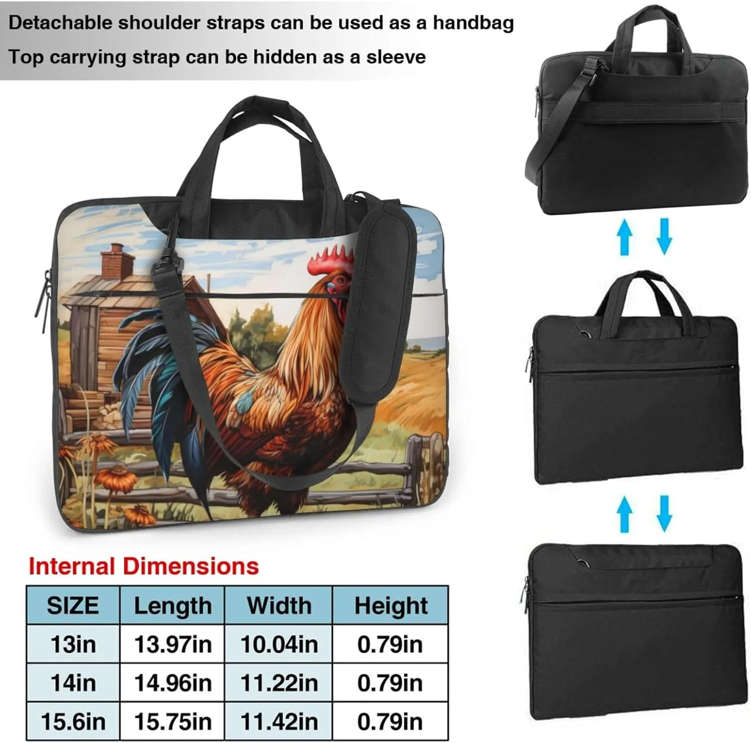 Rooster on Wood in Farmland Print Practical Laptop Case Laptop Bag - Stylish Messenger Bag & Laptop Shoulder Bag