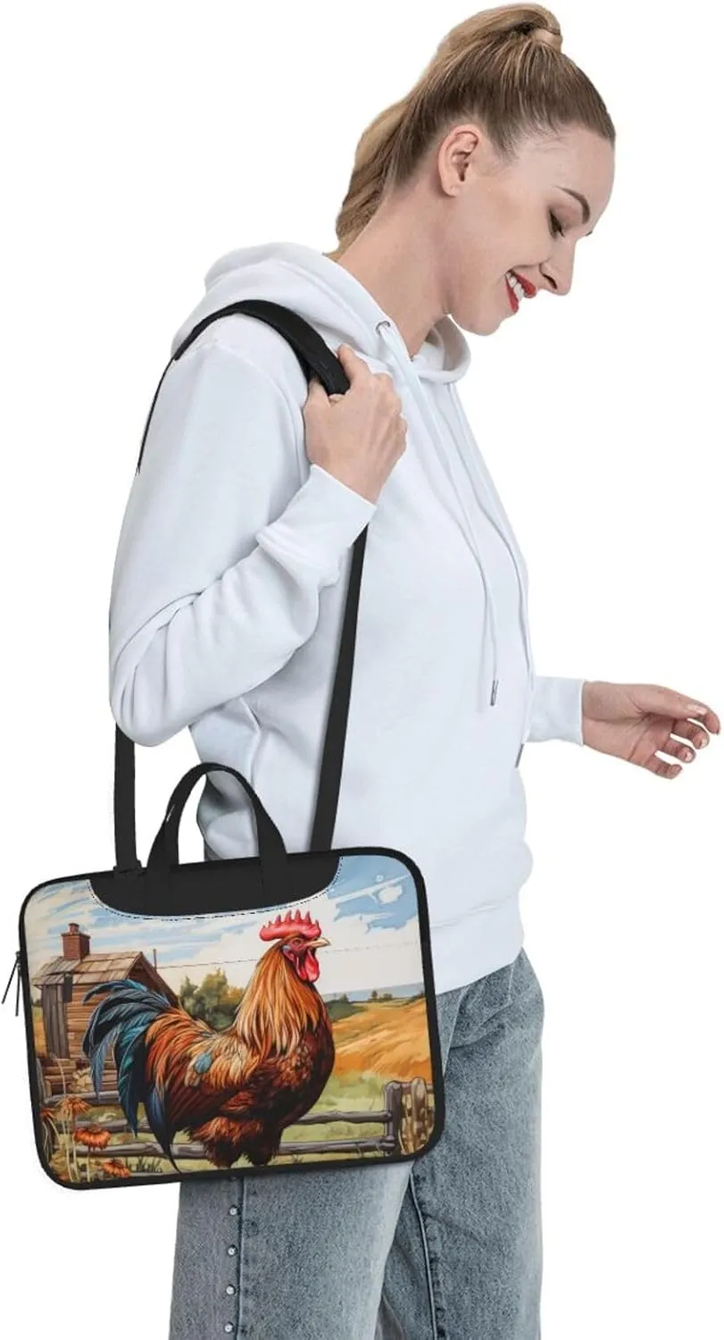 Rooster on Wood in Farmland Print Practical Laptop Case Laptop Bag - Stylish Messenger Bag & Laptop Shoulder Bag