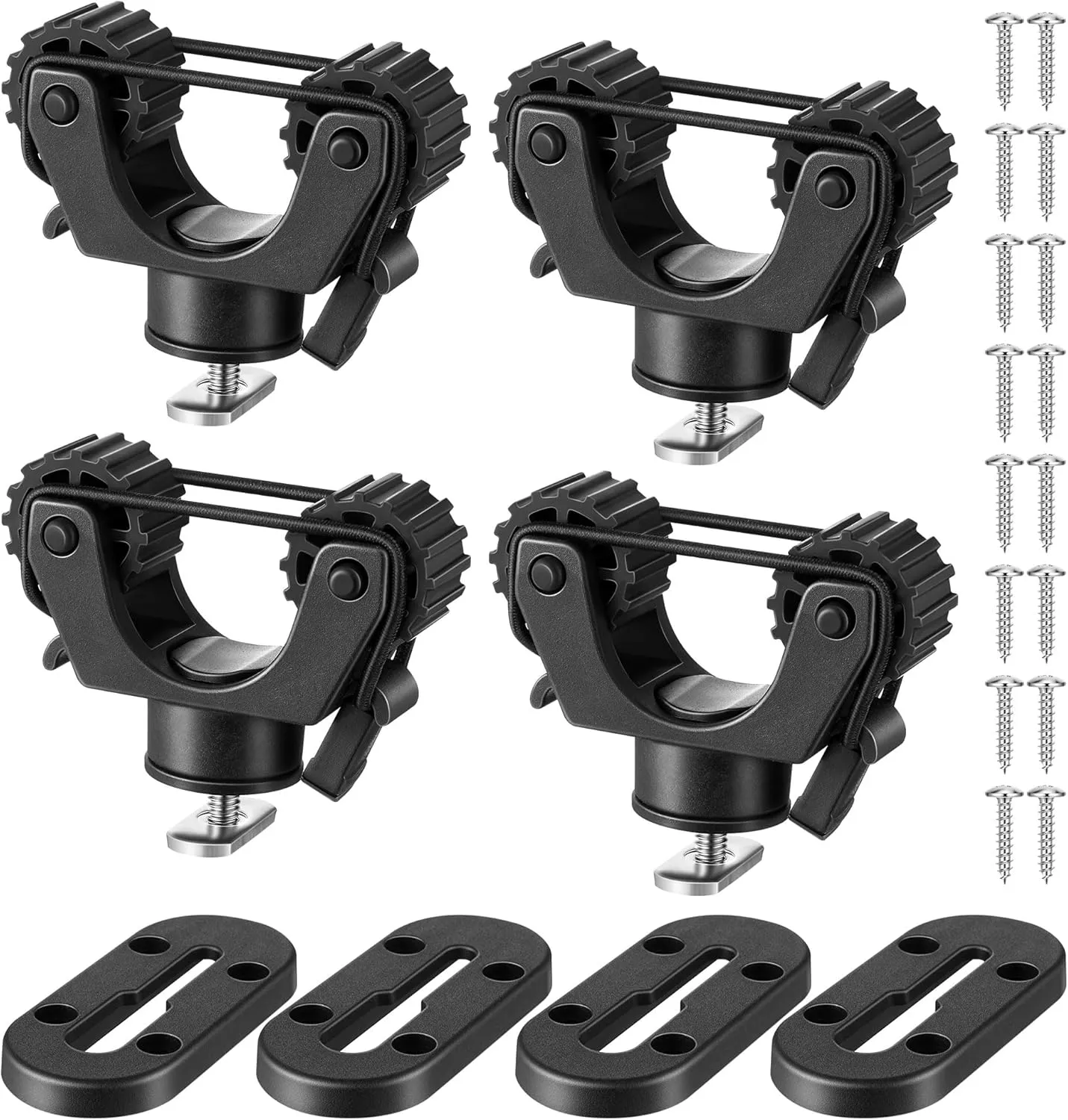 Saillong 4 Set Kayak Paddle Holder & Kayak Track Kit, Secure Paddle Holder with Elastic Strap, Low Profile Track with Reliable Edges for Fishing Rail Mount Accessories
