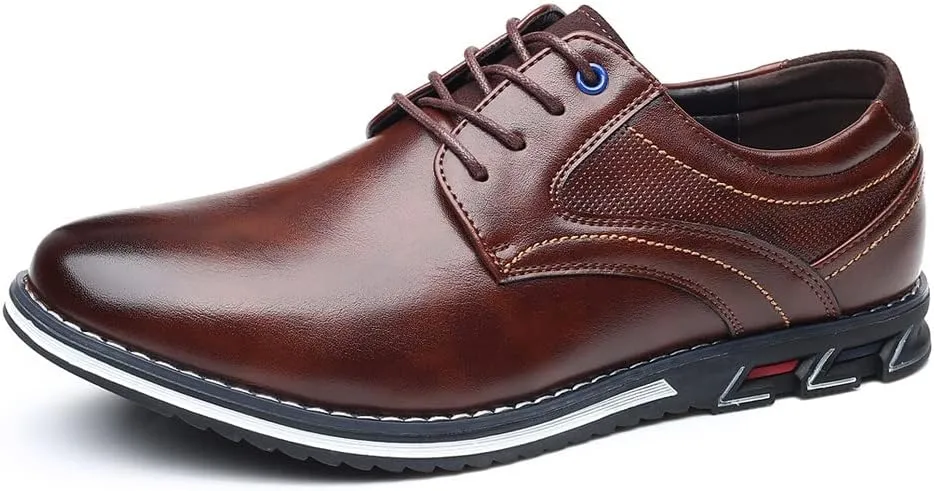 Santimon Mens Casual Walking Leather Sneakers Comfort Oxfords Lace Up Fashion Moccasin Shoes