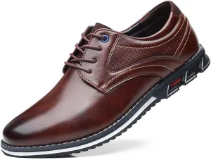 Santimon Mens Casual Walking Leather Sneakers Comfort Oxfords Lace Up Fashion Moccasin Shoes