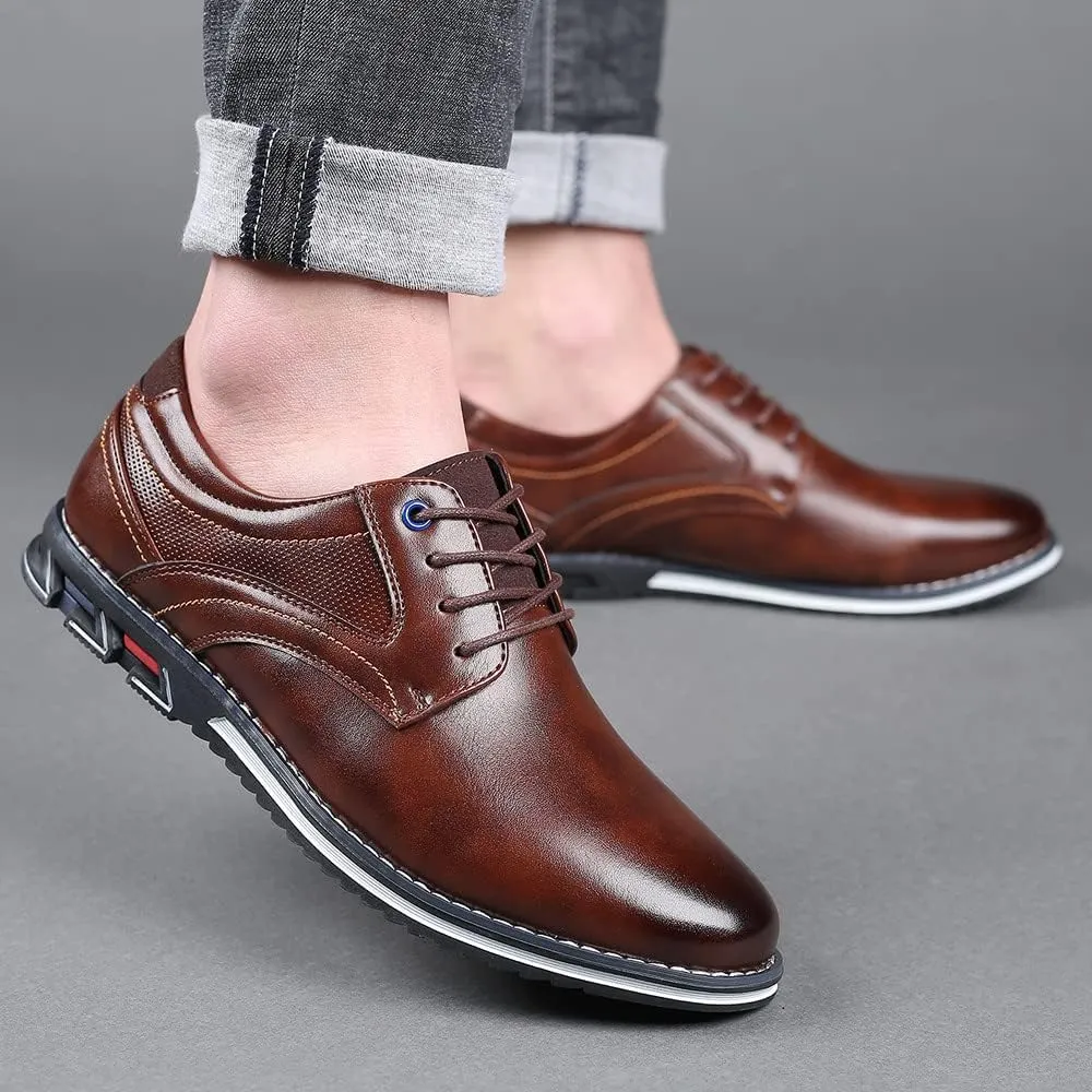 Santimon Mens Casual Walking Leather Sneakers Comfort Oxfords Lace Up Fashion Moccasin Shoes