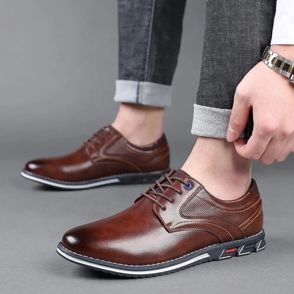Santimon Mens Casual Walking Leather Sneakers Comfort Oxfords Lace Up Fashion Moccasin Shoes