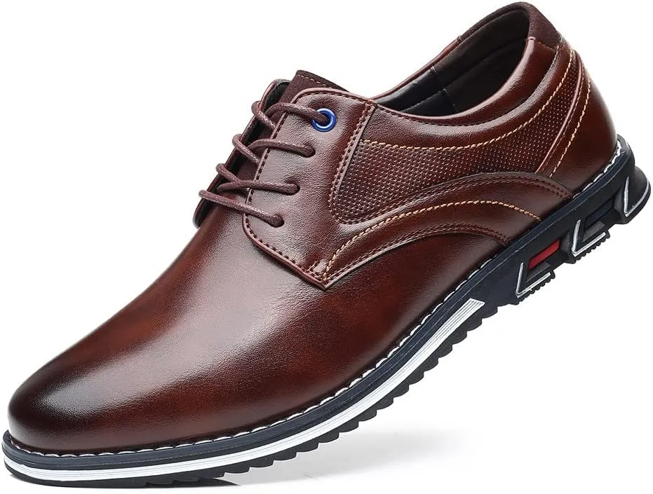 Santimon Mens Casual Walking Leather Sneakers Comfort Oxfords Lace Up Fashion Moccasin Shoes
