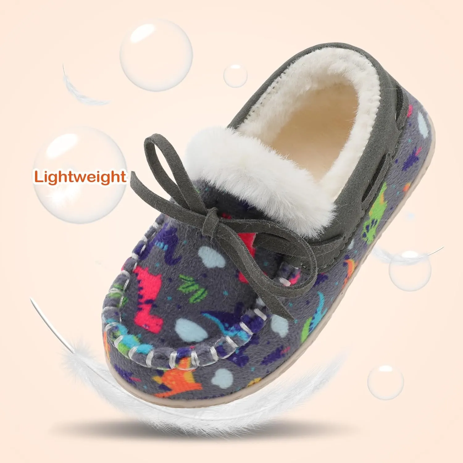 Scurtain Unisex Kids Toddler Slippers Suede Moccasin Slippers for Boys Girls Baby Lined with Warm Fur