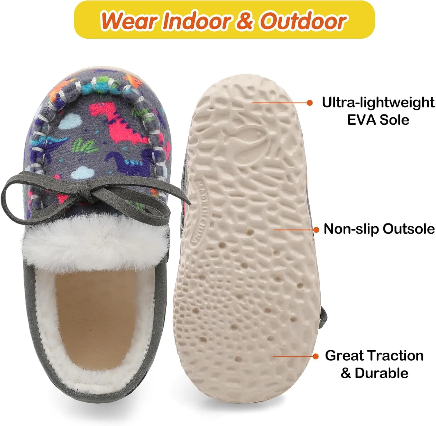 Scurtain Unisex Kids Toddler Slippers Suede Moccasin Slippers for Boys Girls Baby Lined with Warm Fur