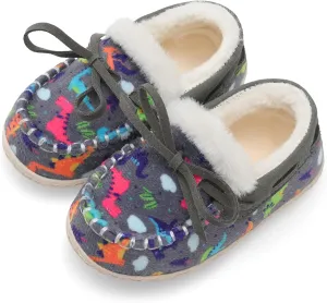 Scurtain Unisex Kids Toddler Slippers Suede Moccasin Slippers for Boys Girls Baby Lined with Warm Fur