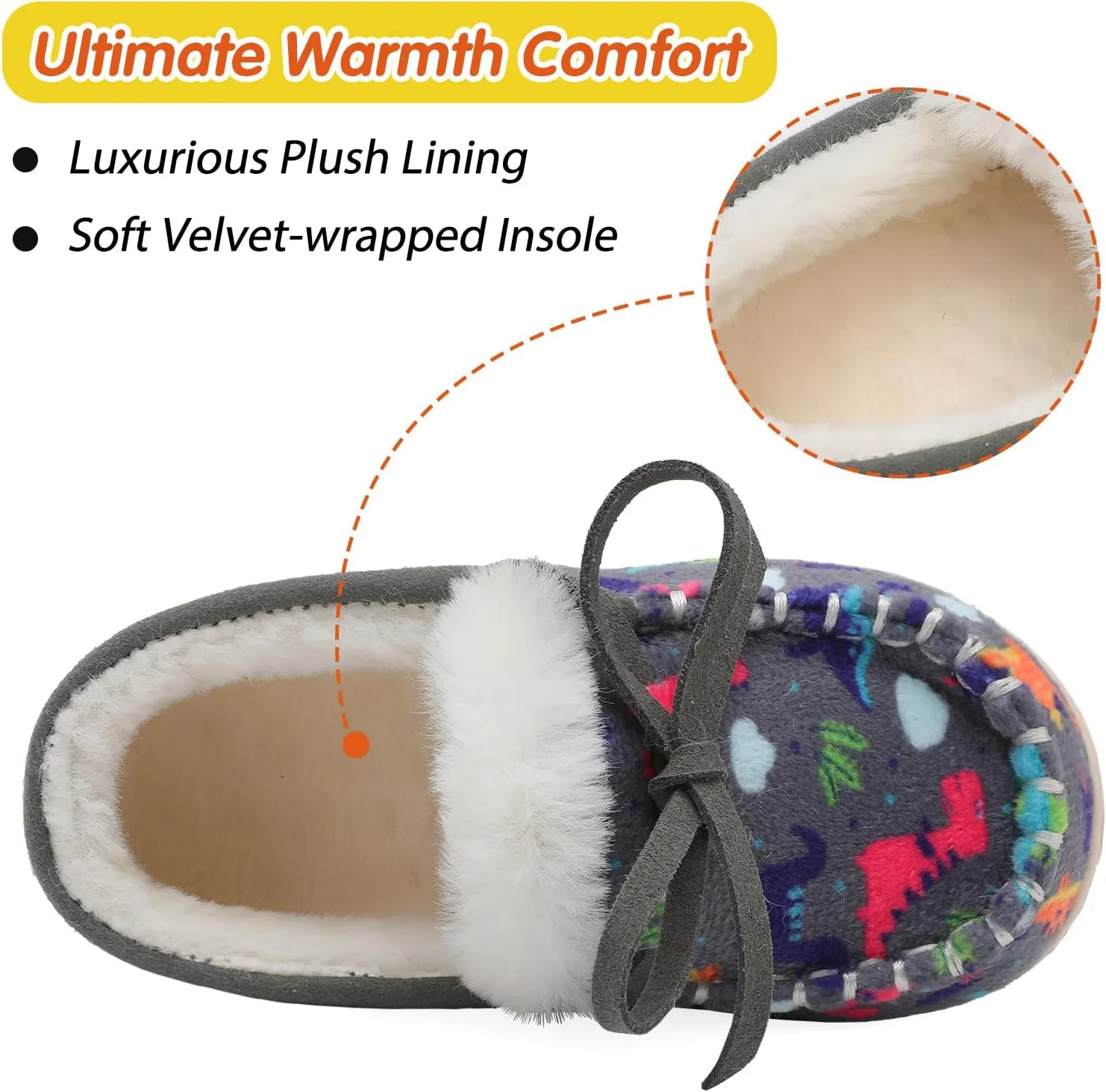 Scurtain Unisex Kids Toddler Slippers Suede Moccasin Slippers for Boys Girls Baby Lined with Warm Fur