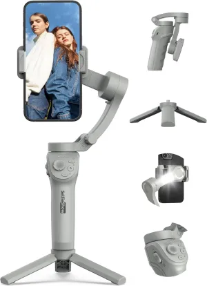 SelfieShow 3-Axis Smartphone Gimbal Stabilizer, Face/Object Tracking, Portable & Foldable, Compatible with iPhone 15/14/13/12, Samsung Galaxy & Huawei, Gray