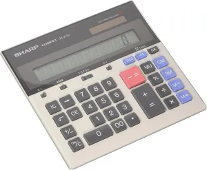 Sharp QS-2130 12-Digit Commercial Desktop Calculator with Kickstand, Arithmetic Logic, Battery and Solar Hybrid Powered LCD Display, Great For Home and Office Use,Gray and Black Small