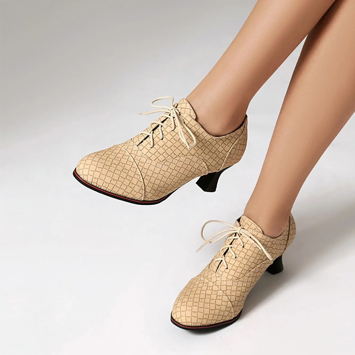 SHEMEE Women's Kitten Heels Oxford Pumps Victorian Style Vintage Mid-Heels Lace Up Brogues Witch Costume Cosplay Shoes