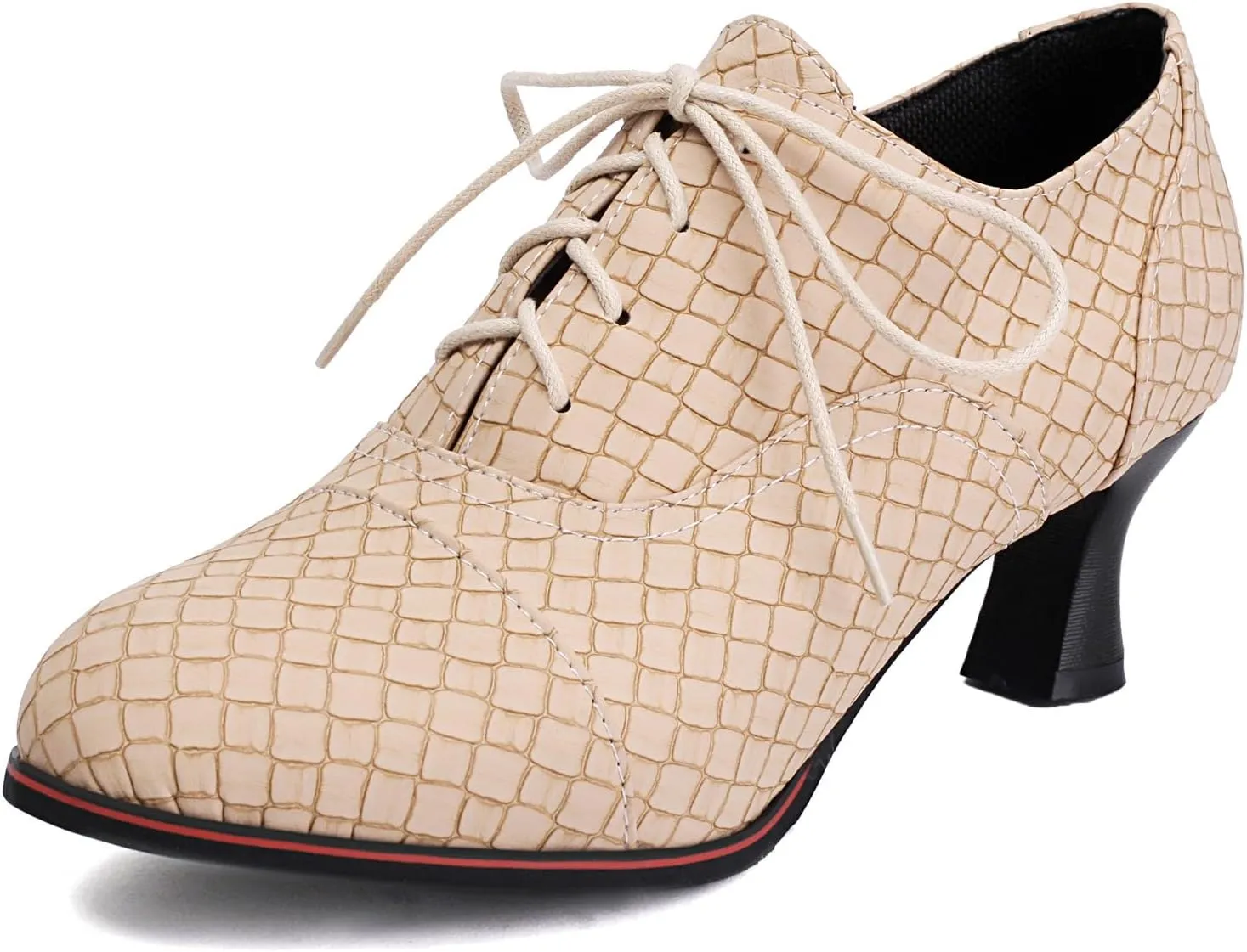 SHEMEE Women's Kitten Heels Oxford Pumps Victorian Style Vintage Mid-Heels Lace Up Brogues Witch Costume Cosplay Shoes