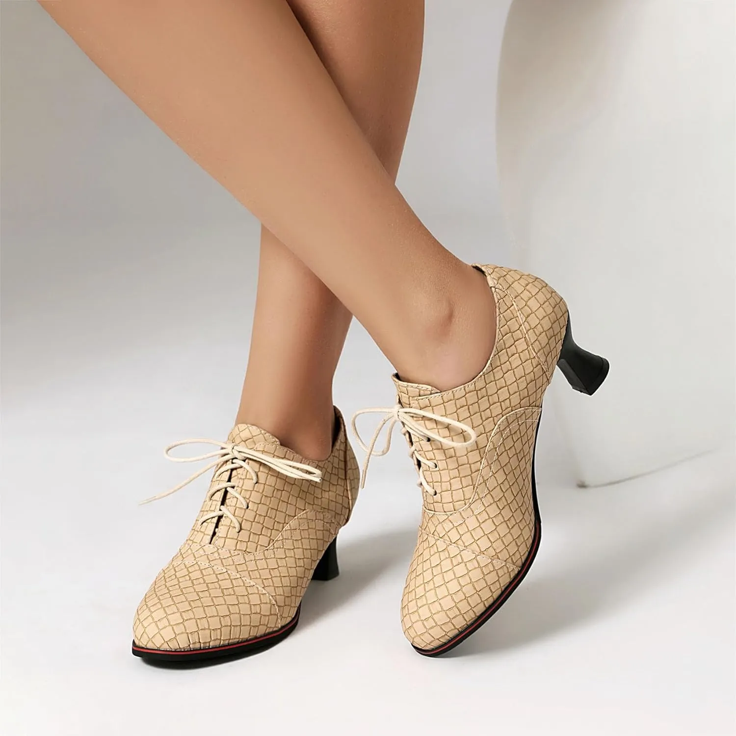 SHEMEE Women's Kitten Heels Oxford Pumps Victorian Style Vintage Mid-Heels Lace Up Brogues Witch Costume Cosplay Shoes