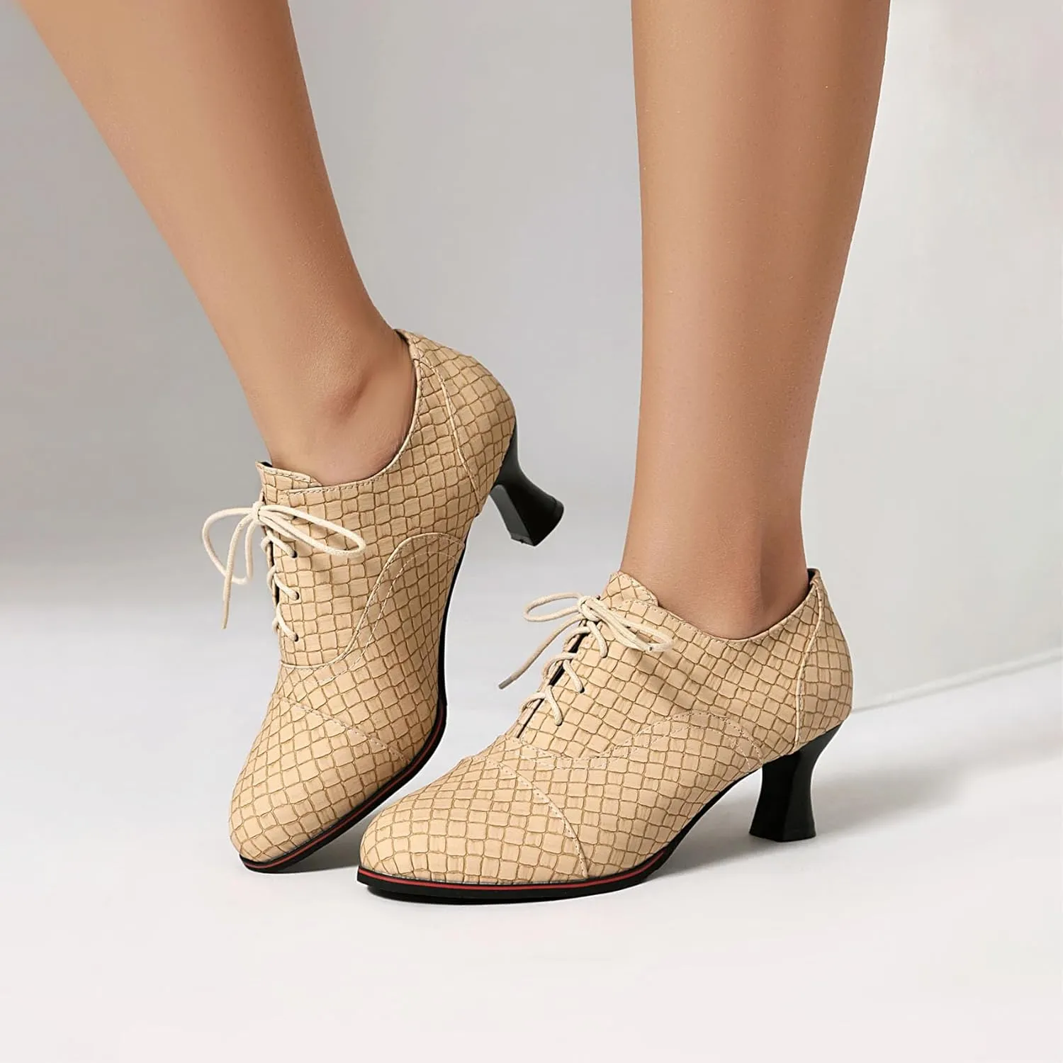 SHEMEE Women's Kitten Heels Oxford Pumps Victorian Style Vintage Mid-Heels Lace Up Brogues Witch Costume Cosplay Shoes