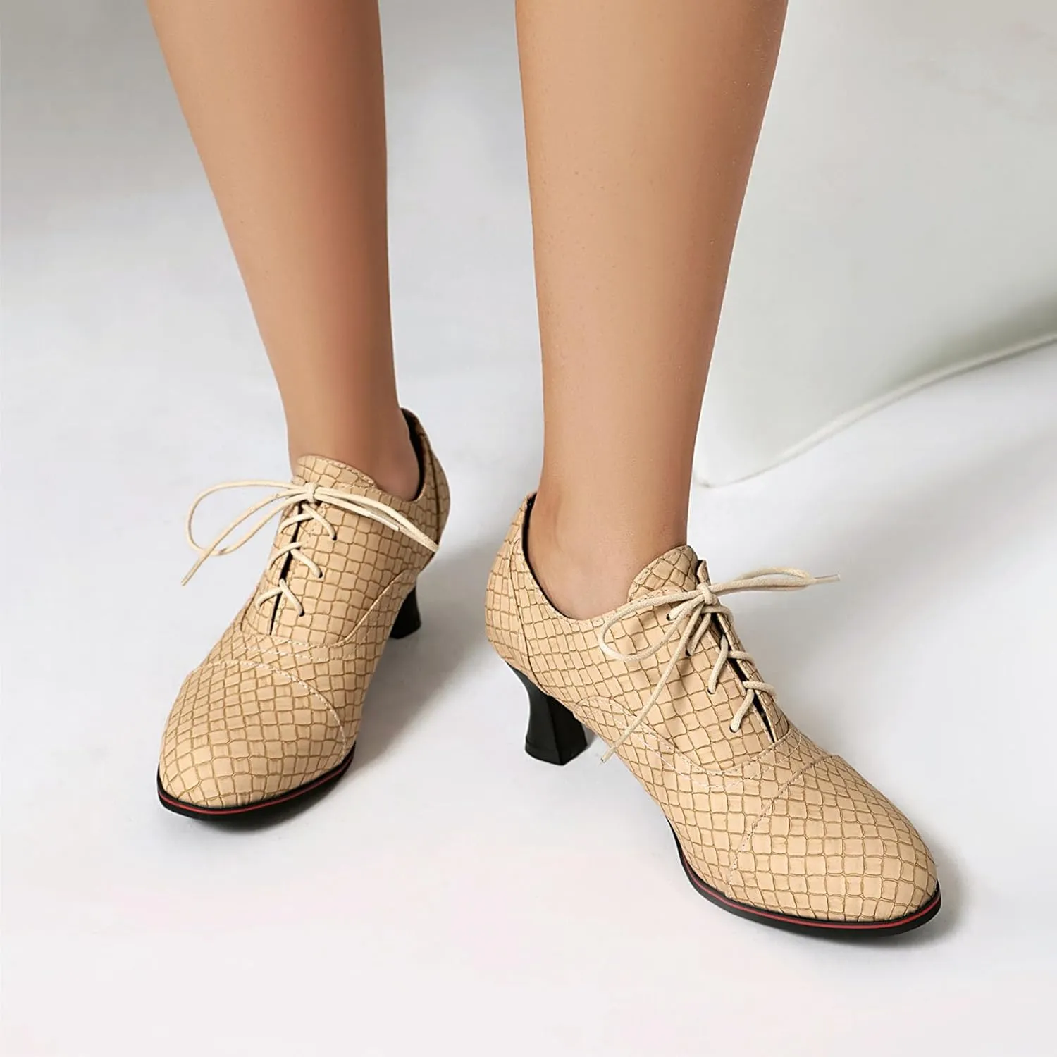 SHEMEE Women's Kitten Heels Oxford Pumps Victorian Style Vintage Mid-Heels Lace Up Brogues Witch Costume Cosplay Shoes